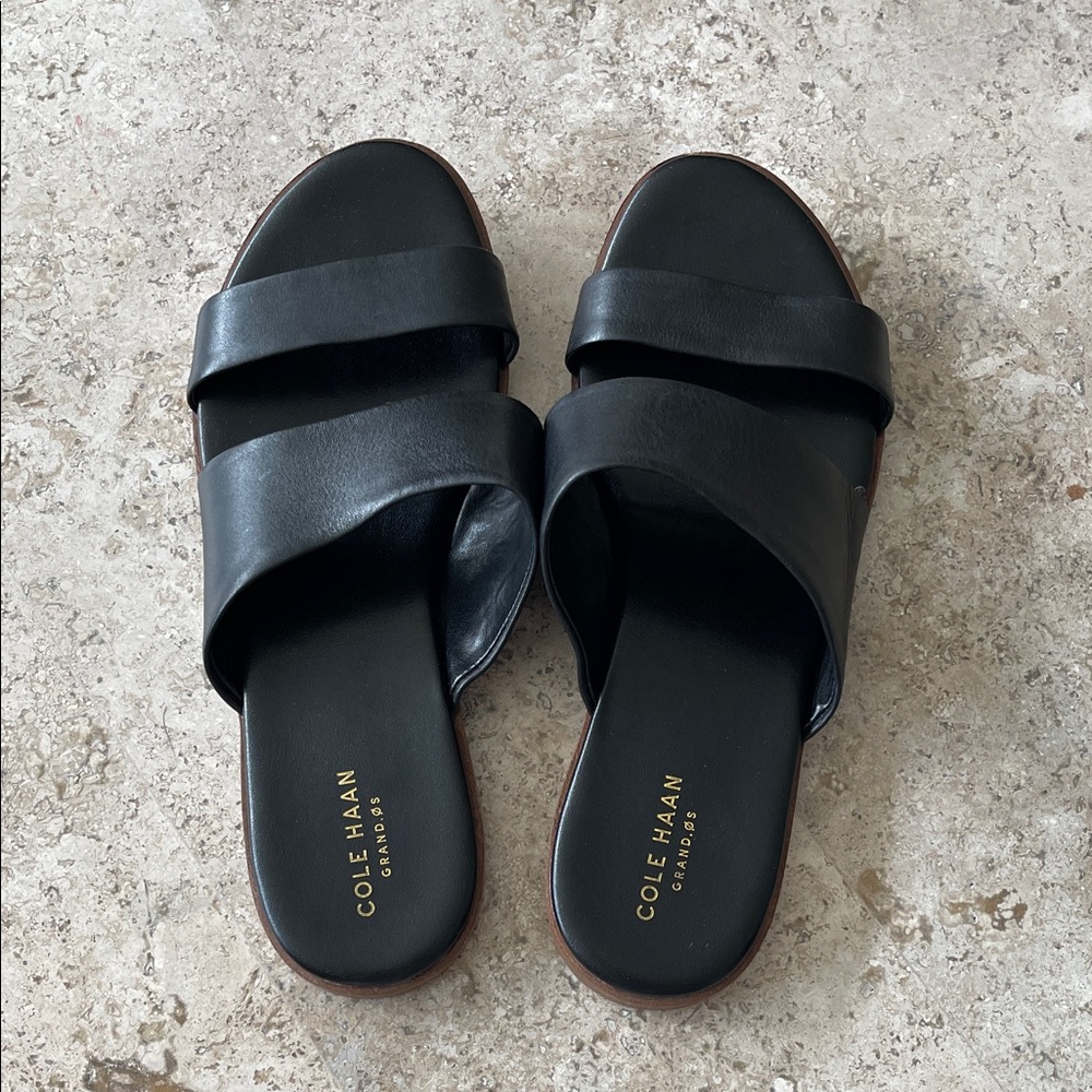 Cole Haan Black Leather Slide Sandals